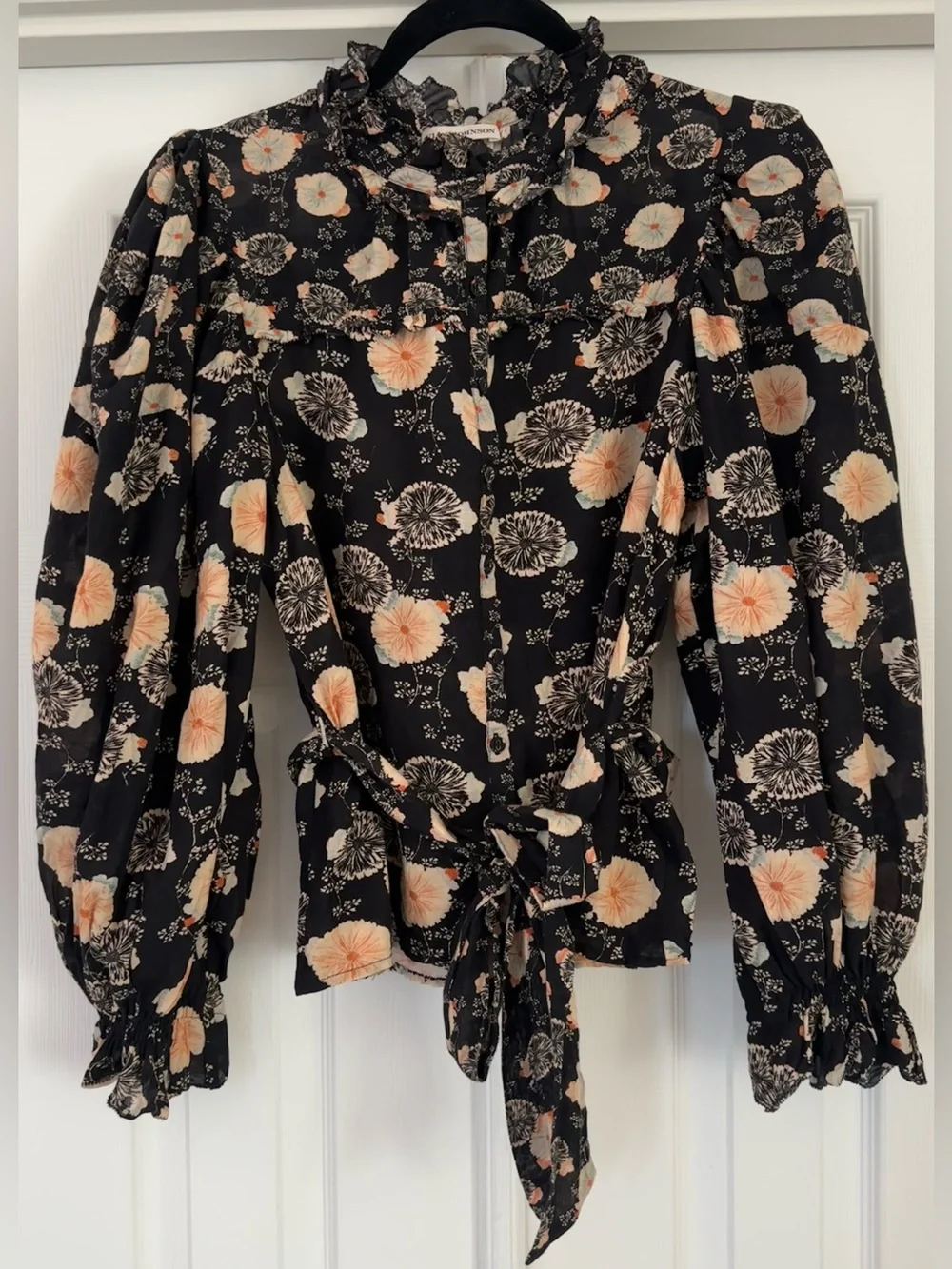ULLA JOHNSON Dionne Belted Long-Sleeve Blouse size 4